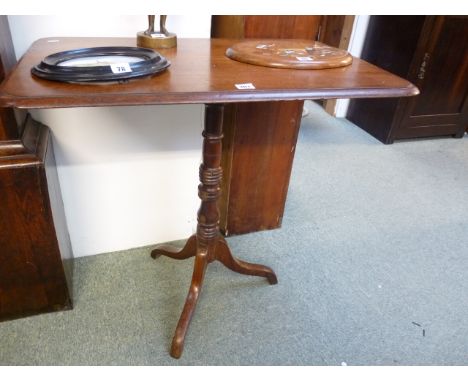 19thC Mahogany rectangular tilt top table on turned support and tripod base 