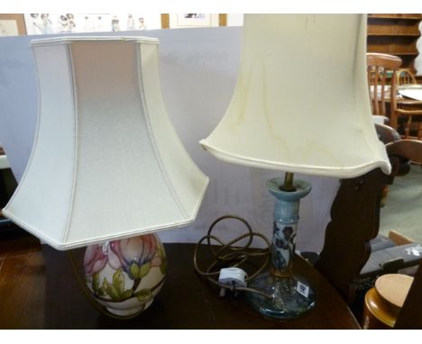 Moorcroft Magnolia pattern table lamp and a Bramble and Ivy Pattern table Lamp, both with shades 
