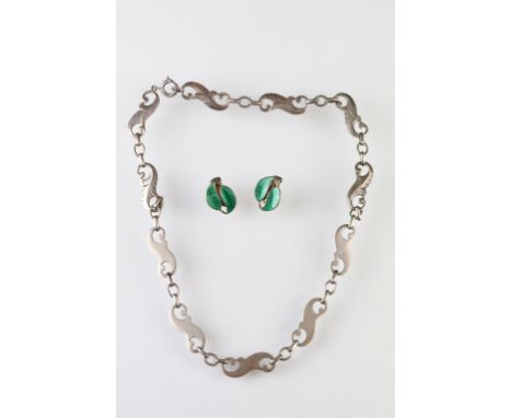 Silver panel necklace, stylised scroll S shaped links, stamped 925, length approx 43cm; together with a pair of David Anderse