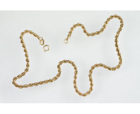 9ct gold rope twist chain necklace with a spring ring clasp. Import hallmarks to jump link. Measures 15 inches.