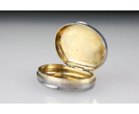 19th Century French niello work oval patch / pill box. The box having a cross hatched niello work finish. Box marked with boa