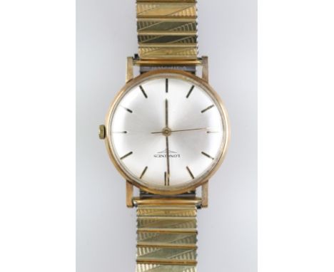 Longines gentleman's wristwatch having a silvered sunburst dial with baton markings to the chapter ring set within a yellow m