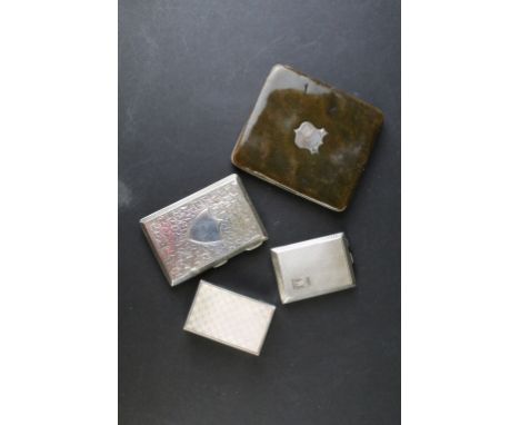 Four silver hallmarked items to include a silver cased card case with leather interior and pencil (hallmarked Birmingham 1905