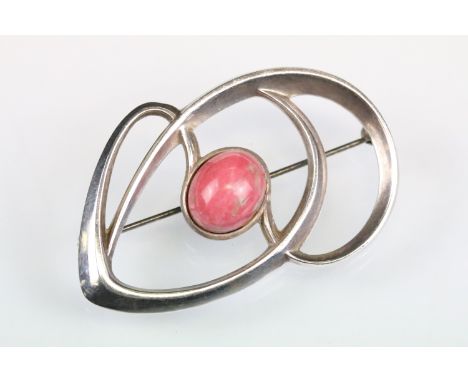 Harry Sorby for David Andersen "troll series" thulite silver brooch, oval cabochon cut thulite to centre measuring approx 10.