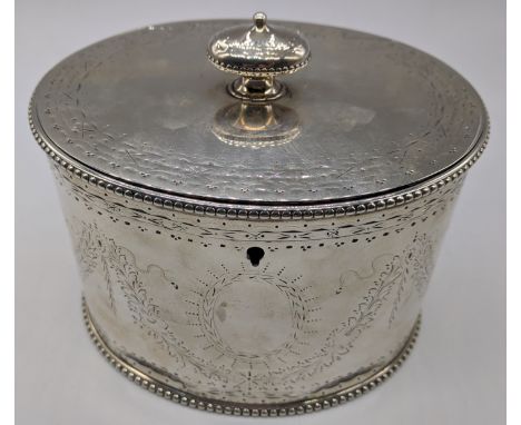 A Victorian silver tea caddy,vacant cartouche, hallmarked London 1866, maker Robert Harper, 548g, H.10cm W.14cm D.11cm