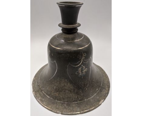 A 19th century Indian Mughal Bidri silver inlaid hookah base. H.20cm
