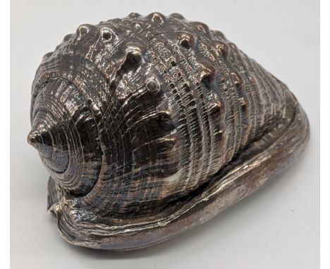 A silver coated conch shell by Mario Buccellati, H.5.5cm L.11cm W.7cm