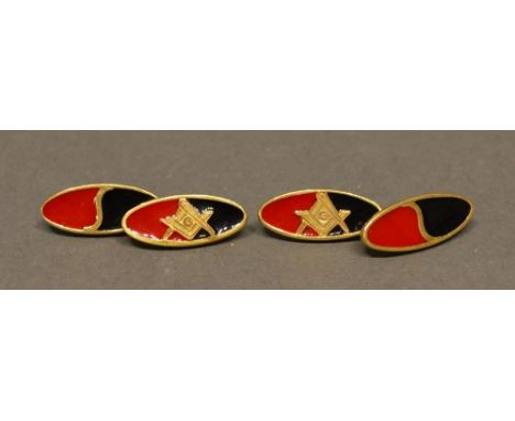 A Pair Of 18ct. Gold Enamel Decorated Masonic Cufflinks 