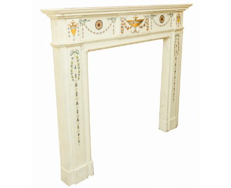 A fine white statuary marble inlaid Fireplace, in the manner of Pietro Bossi, the scagliola inlay in the Neo-classical style,