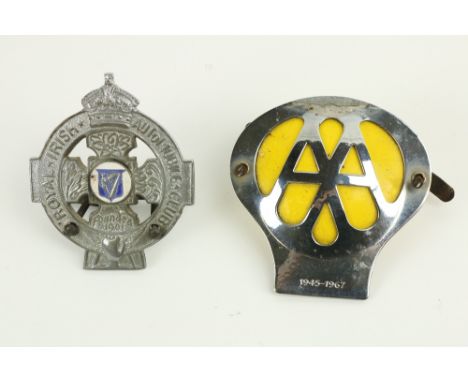 An old Royal Irish Automobile&nbsp;Club Car Grill Badge, and another AA Badge. (2) 