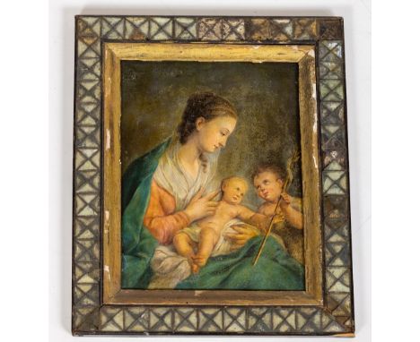 18th Century Continental School  "Madonna &amp; Child with St. John the Baptist," oils on copper panel, bears a signature Bie