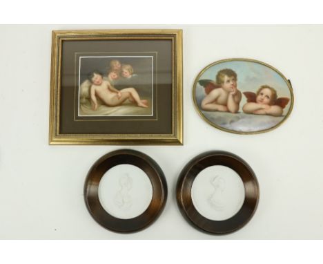 After Raphael  An oval porcelain&nbsp;Panel, painted with two cherubs, 7 1/4" (18cms); together with a pair of modern Meissen