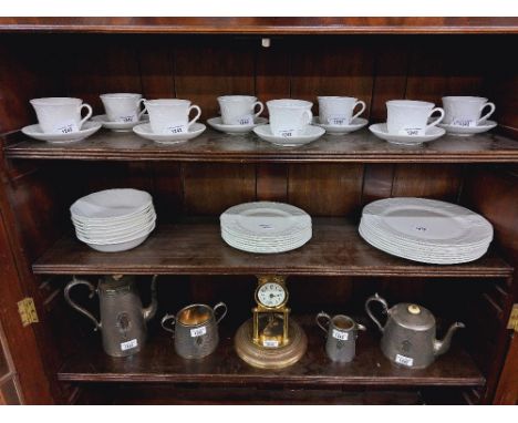 A Wedgwood bone china strawberry and vine design part Dinner Service, comprising plates, side plates, cups, bowls and saucers