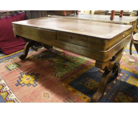 An unusual 19th Century mahogany Sofa Table, possibly Swedish, with leather inset top, frieze drawers on X frame, approx. 183