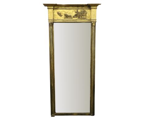 A large Regency period&nbsp;gilt Pier Mirror, with inverted breakfront pediment, the frieze with a classical scene in relief 