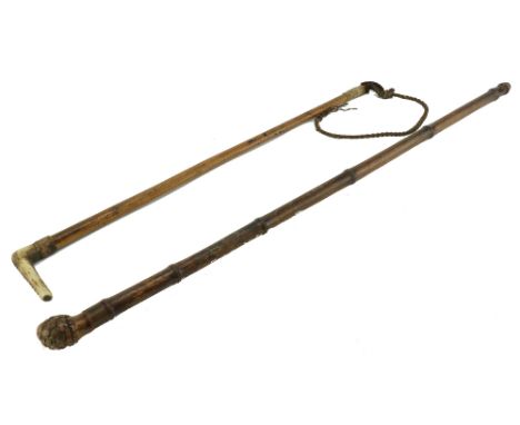 A late Victorian Walking Cane / Measuring Stick&nbsp;for horses, and a Hunting Crop with bone handle. (2) 