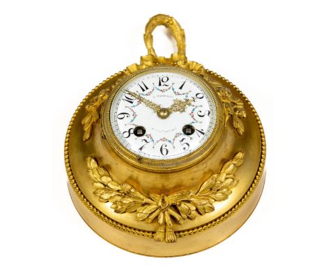 A good French ormolu Cartel Clock, the mounts in the form of flower and leaf swags tied with ribbon bows, the convex painted 