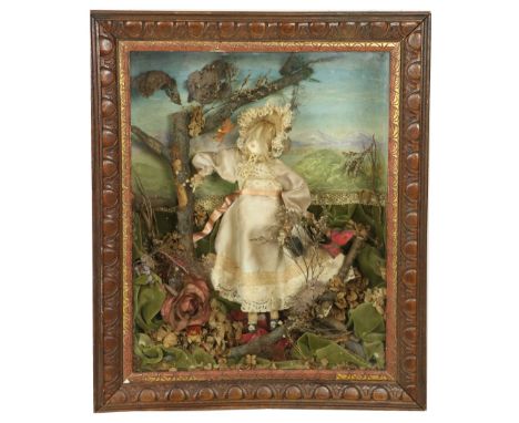 A Victorian style Music Automaton&nbsp;of a Young Girl in naturalist setting with butterflies, with a reprint label for Tiffa