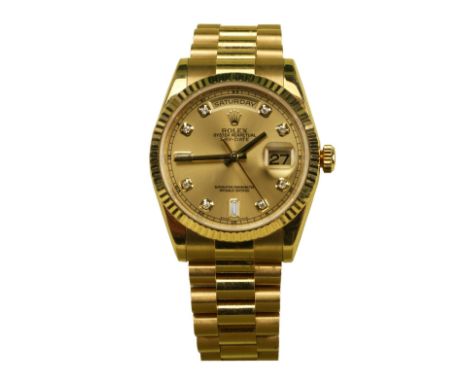 A fine quality Rolex Oyster Perpetual Day Date, Officially Certified Gentleman's Wrist Watch, with 18ct gold President bracel