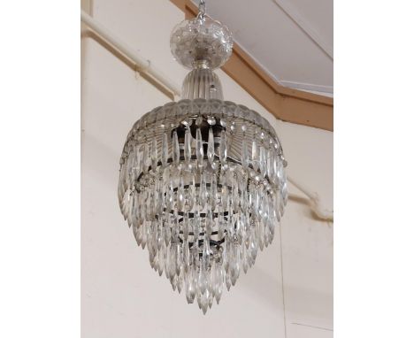 An attractive 19th Century five tier domed topped inverted waterfall&nbsp;droplet glass Chandelier. (1)