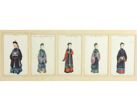 19th Century Chinese School  A set of 5 rice paper Portraits of various Chinese dignitaries, four female and one male, each i