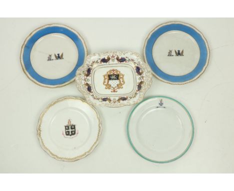 A pair of English 19th Century double crested porcelain&nbsp;Plates, in sky blue and white each with gilt edge and crossed ar