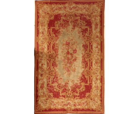 A pair of 19th Century red ground floral Aubusson Tapestry Wall Hangings, each approx. 255cms x 165cms (104" x 65") as fabric