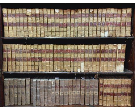 Bindings:&nbsp;&nbsp;The Works of Walter Scott, 73 vols. in full calf blind tooled and gilt fillet panels, ornate spines with