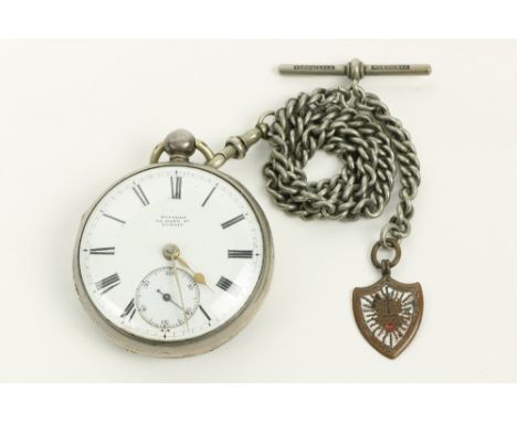 A 19th Century Irish silver cased Pocket Watch, by Donegan of Dublin, 52 Dame Street, the white enamel dial with Roman numera