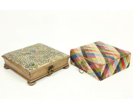 A William IV mahogany square Footstool, covered in tapestry fabric on four bun feet, 15 1/2" (40cms); and another Victorian S