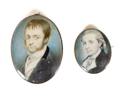 Late 18th Century / early 19th Century Continental School Oval miniature, "Portrait of a Gentleman with side locks wearing a 