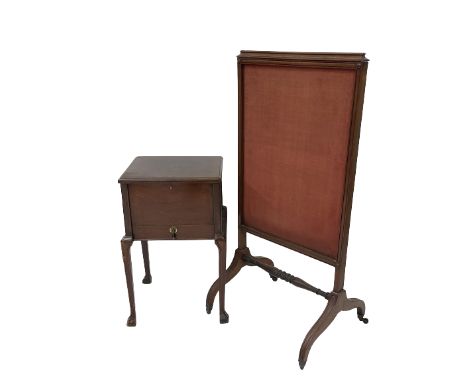 A late Regency period mahogany Cheval Screen, with telescopic linen panel in a mahogany frame, raised on down turned moulded 