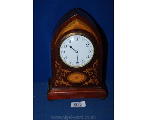 A mahogany inlaid Mantle Clock restored by Brothers Bird, Cardiff