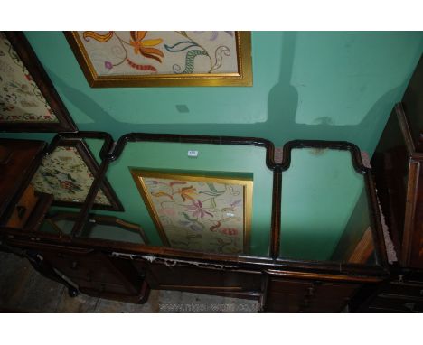 A superb late 18th early 19th c. walnut, Queen Anne design, Triple Overmantle Mirror having a central arch top wide pane flan