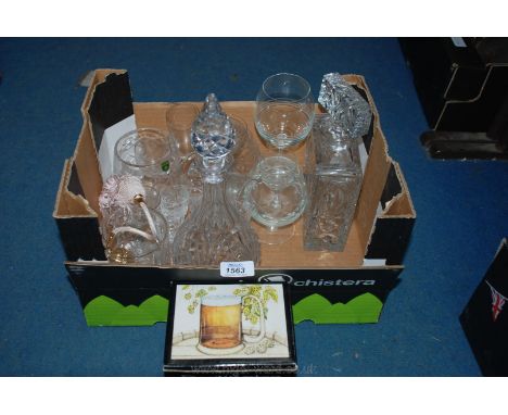 A quantity of glass including heavy decanter, cut glass tankards, liqueur glasses, etc.