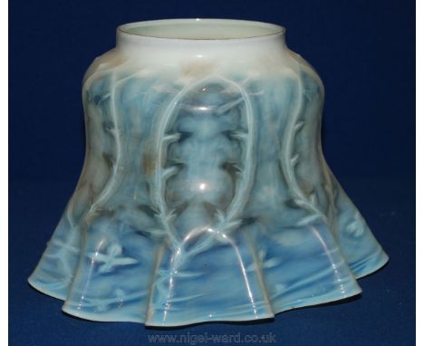 A good Vaseline glass Oil Lamp Shade with rippled rim, 6'' deep.