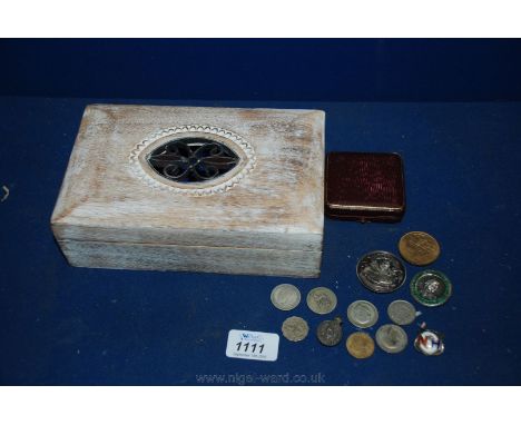 Miscellaneous Medals including Margate Fishing Club, R.A.R, St. Ann's General Hospital Tottenham, coins and a medal box