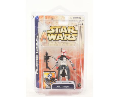 Star Wars - Clone Wars - 2003 Hasbro made MOC carded action figure 'ARC Trooper' (red) from Army Of The Republic series. Fact