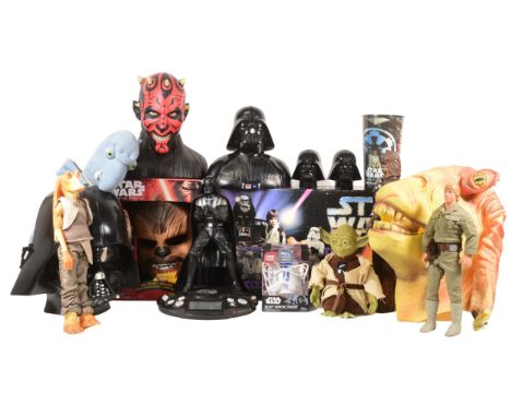 Star Wars - a collection of assorted Star Wars memorabilia / merchandise to include: Darth Maul biscuit barrel, R2-D2 Desktop