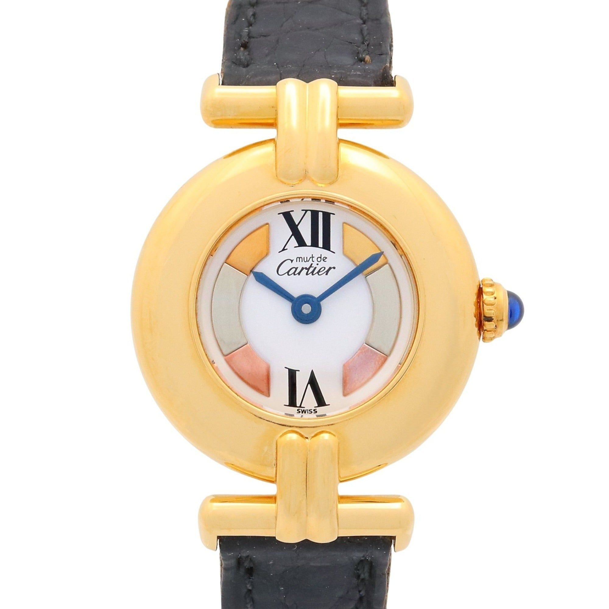 Cartier Must Colisee Vermeil Watch, GP (Gold Plated), Leather, White, Women's, W1006654