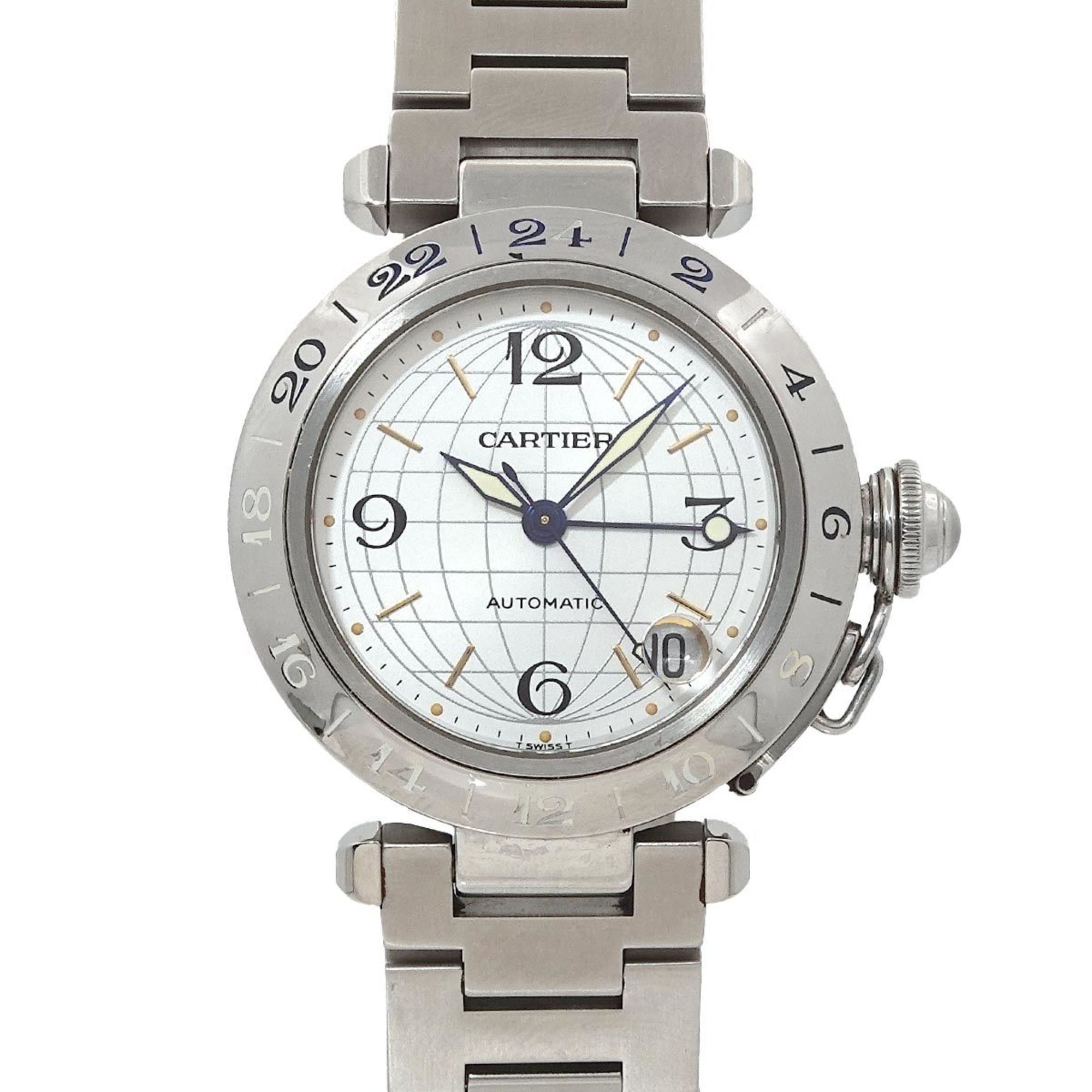 Cartier Pasha C Meridian GMT W31029M7 Boys' Watch with Date Display, Silver, Automatic Movement