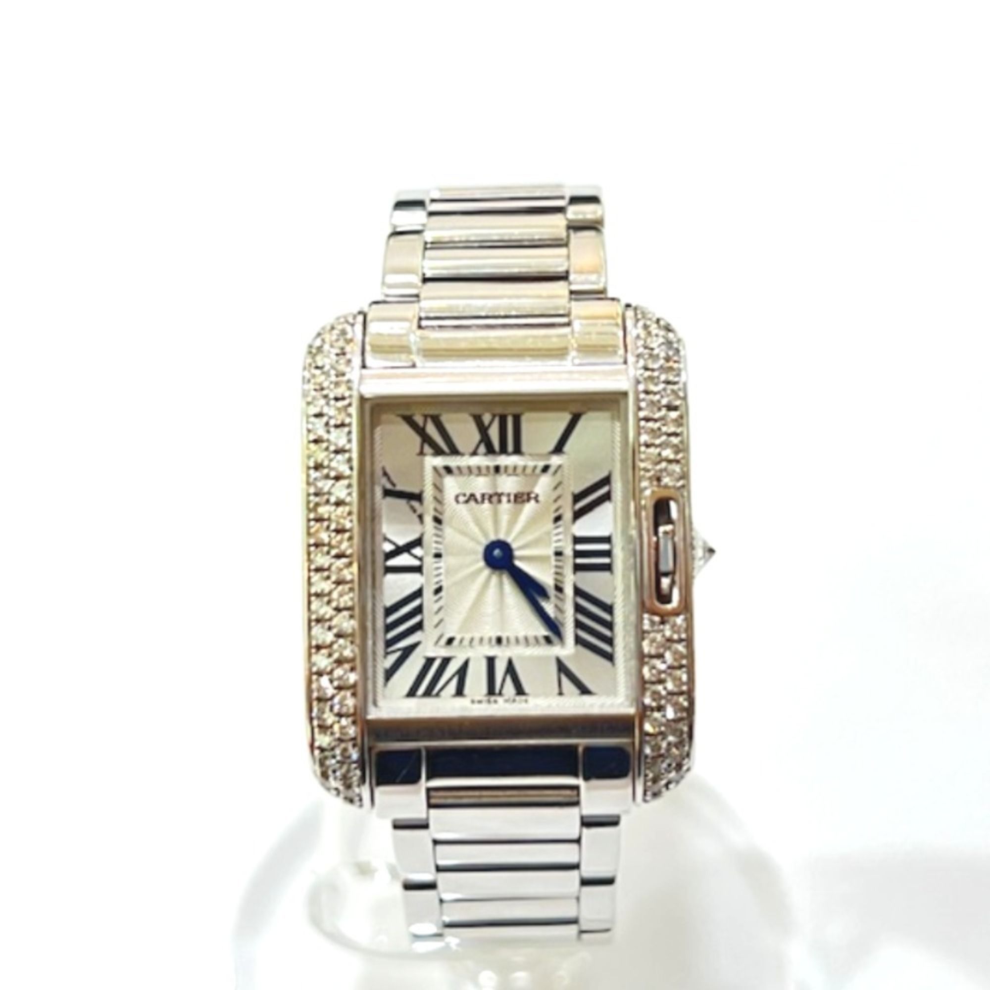 CARTIER WT100008 18KWG Tank Anglaise Small Diamond Bezel Quartz Watch, 18KWG, Women's, Silver
