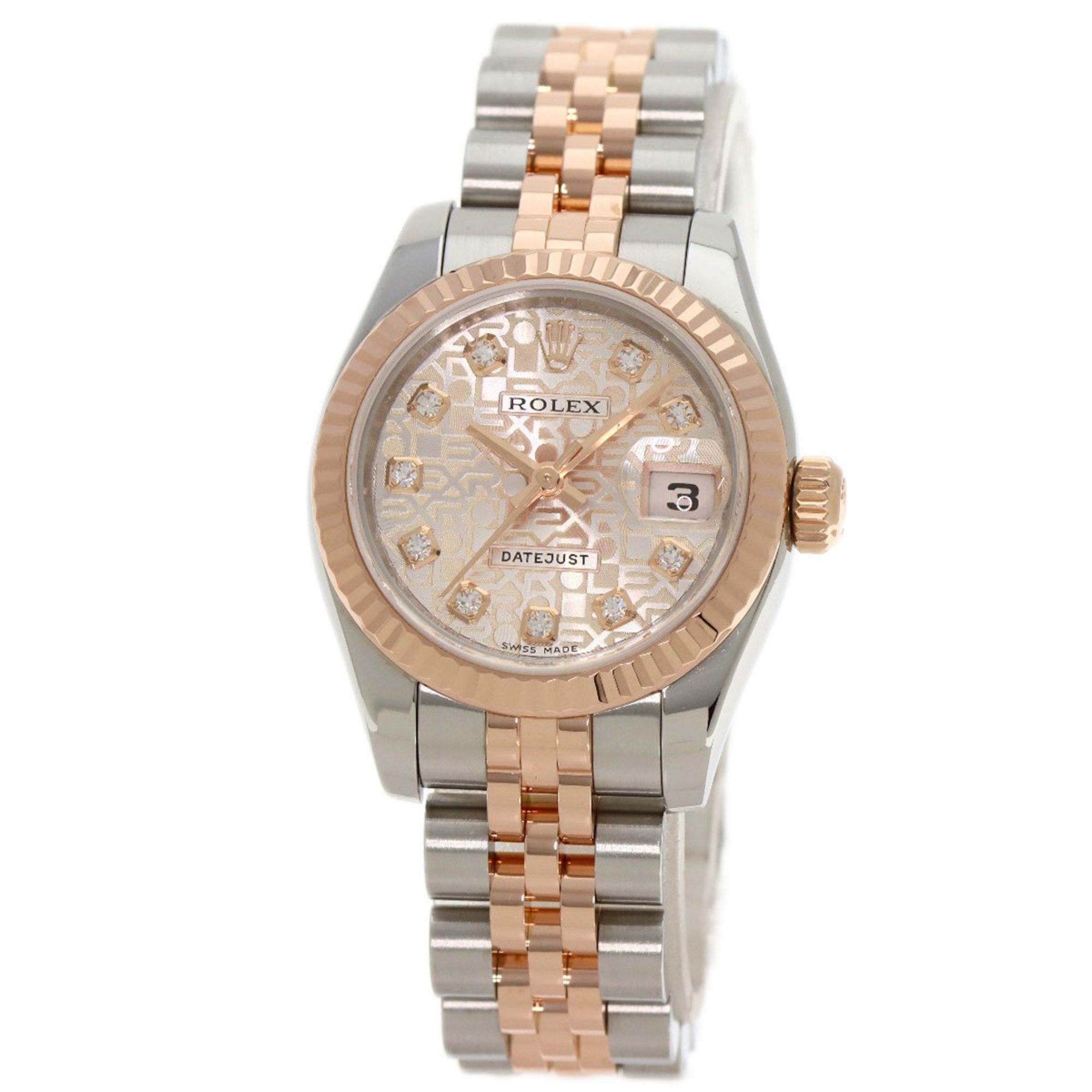 Rolex 179171G Datejust 10P Diamond Watch Stainless Steel SSxK18PG Everose Gold Ladies
