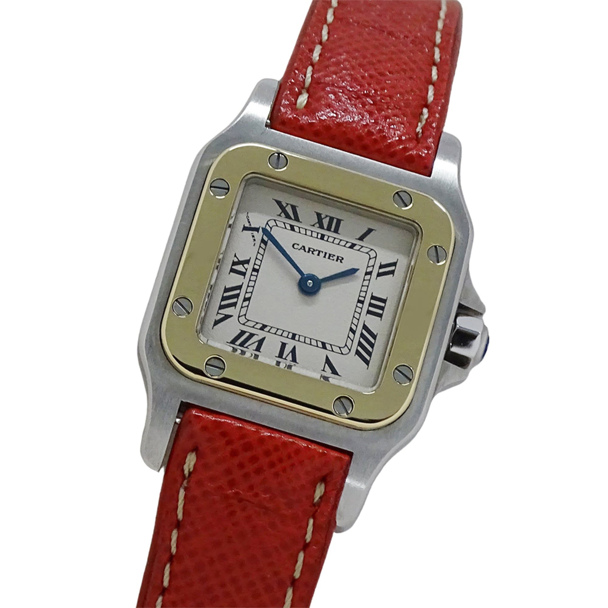 Cartier Santos Galbe SM Quartz Watch for Women, W200124D, Stainless Steel with Leather Strap, Polish