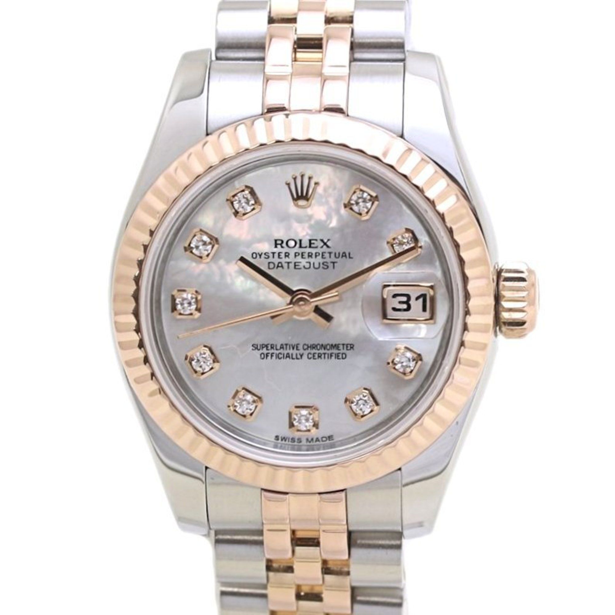 ROLEX Rolex Datejust 10P Diamond 179171NG White Shell K18PG Pink Gold x Stainless Steel Ladies 40009