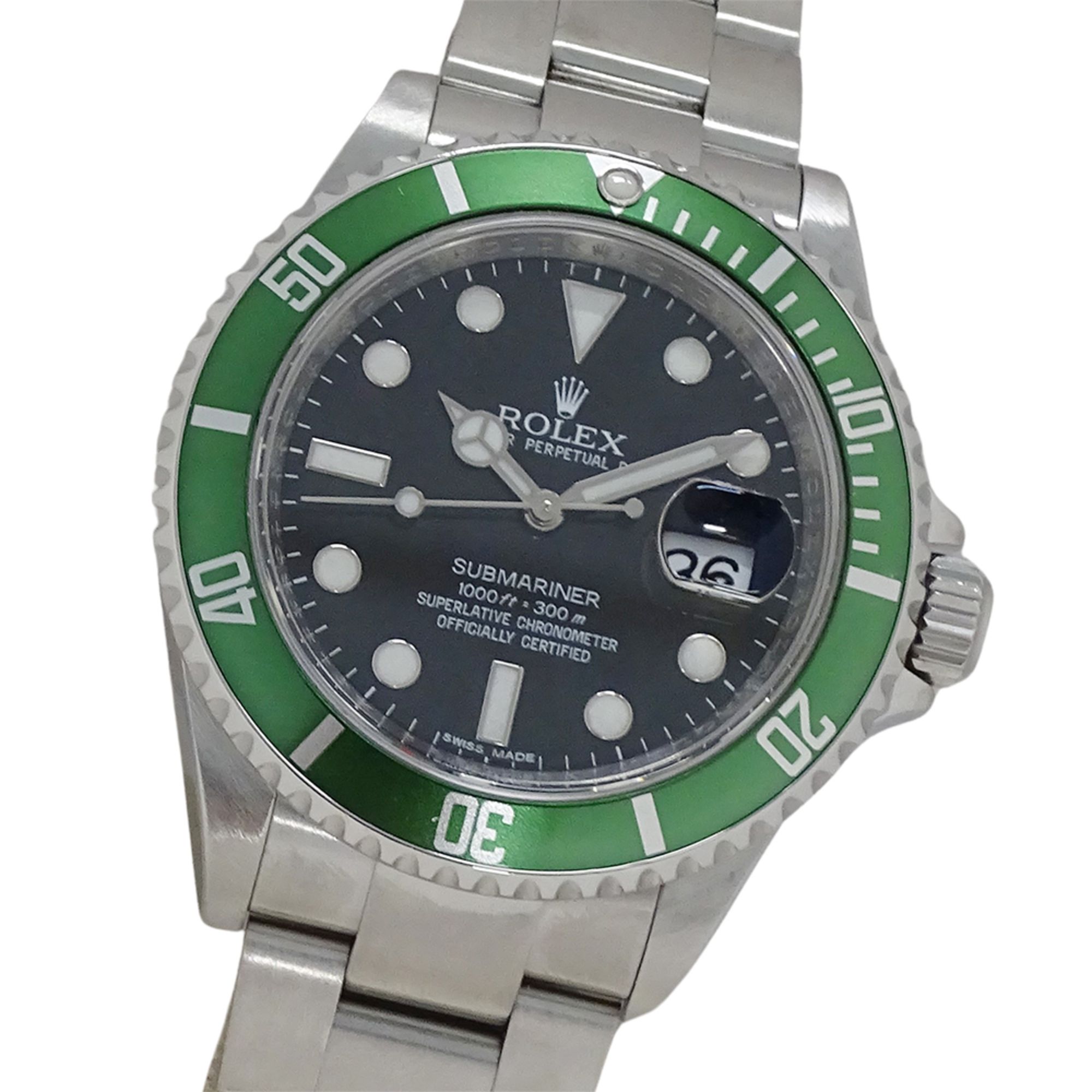 Rolex Submariner Date 16610LV G-Serial Men's Automatic Watch with Stainless Steel Finish, Green Roul