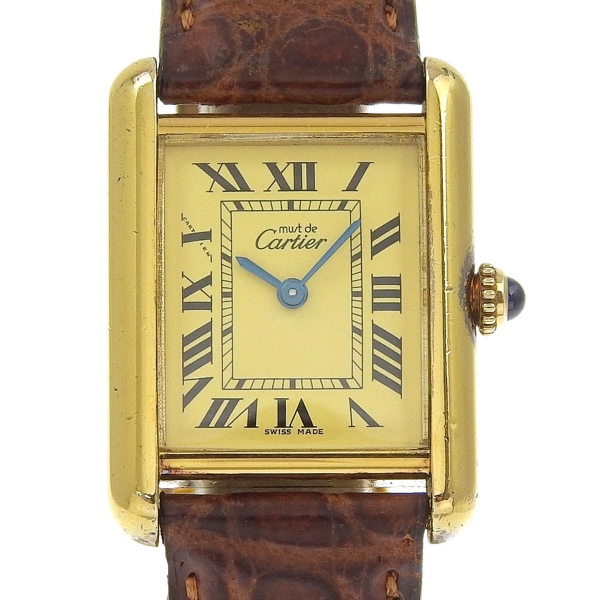 Cartier Must Tank SM Watch, cal. 057, Silver 925 with Leather Strap, Quartz Movement, Analog Display