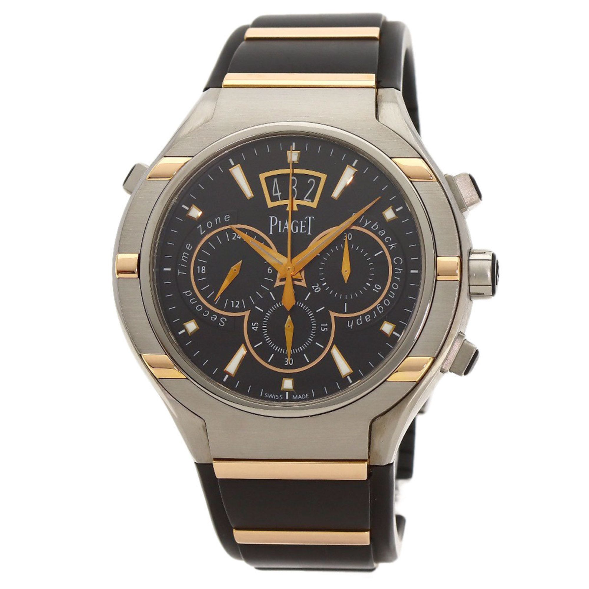 Piaget GOA36002 Polo 45 Flyback Chronograph Watch in Titanium/Rubber/Titanium x 18KPG Men's