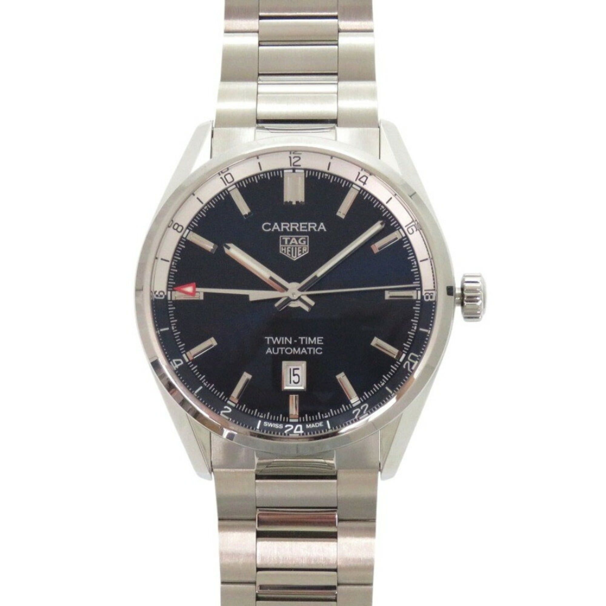 Like new TAG Heuer Carrera Calibre 7 Twin Time Date WBN201A.BA0640 SS Blue Automatic Watch 1096TAG H