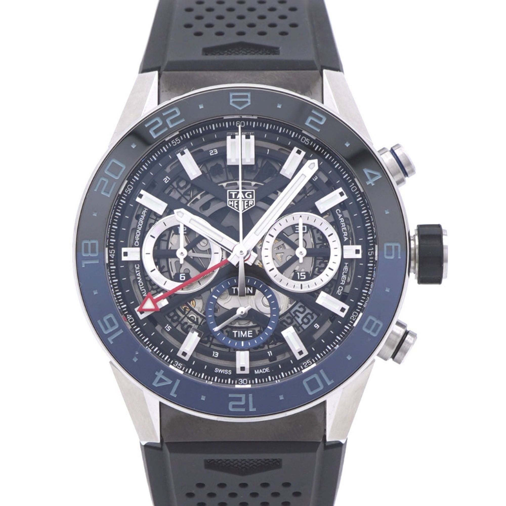 Like new TAG Heuer Carrera Calibre 02 Chronograph GMT CBG2A1Z automatic watch in stainless steel wit